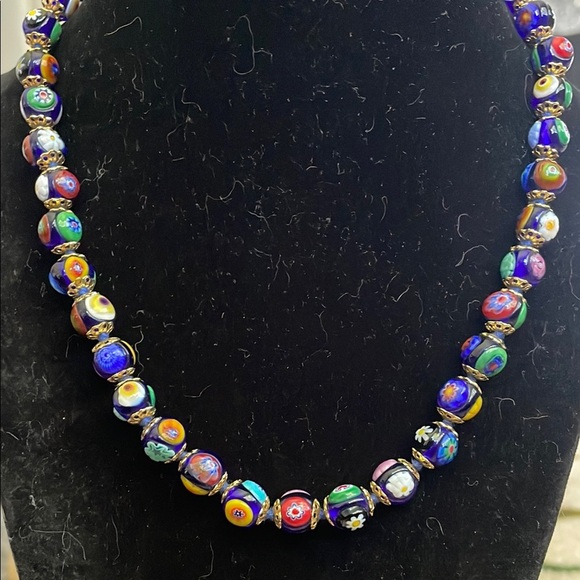 Vintage Venetian Milllefori Italian art Colorful Beaded Necklace - Picture 1 of 5